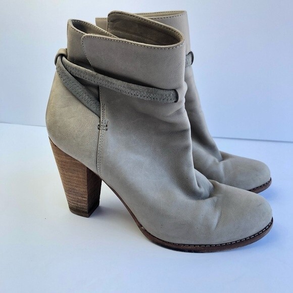 Joie Rigby Heeled Leather Ankle Boots Bootie Stacked Heel Tan 39 - Picture 7 of 12